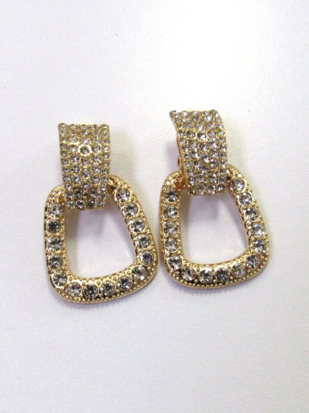 Gold Plated Rhinestone Sparkle Clip On Drop Dangle Earrings Clip-ons